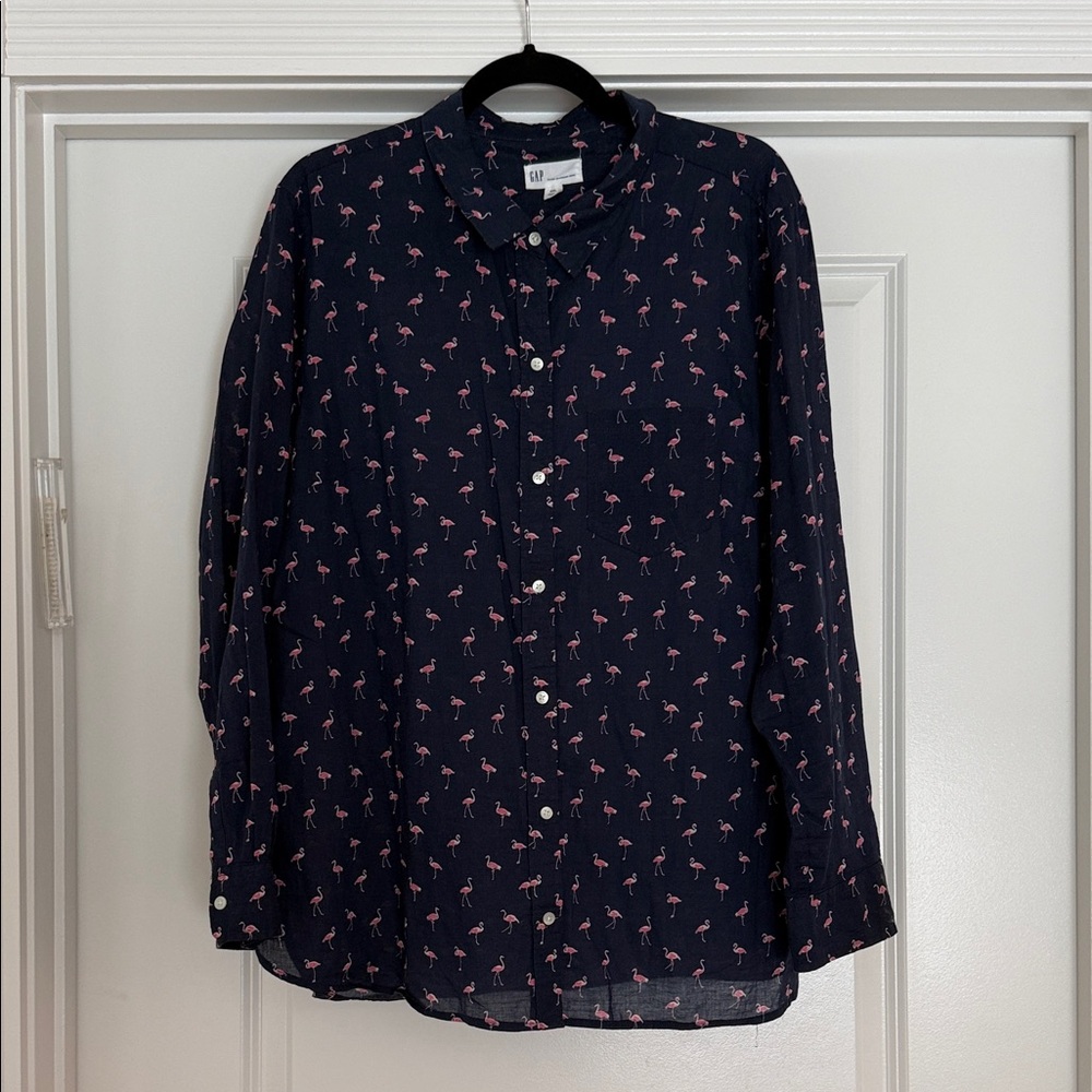 GAP Navy Shirt with Pink Flamingo Print